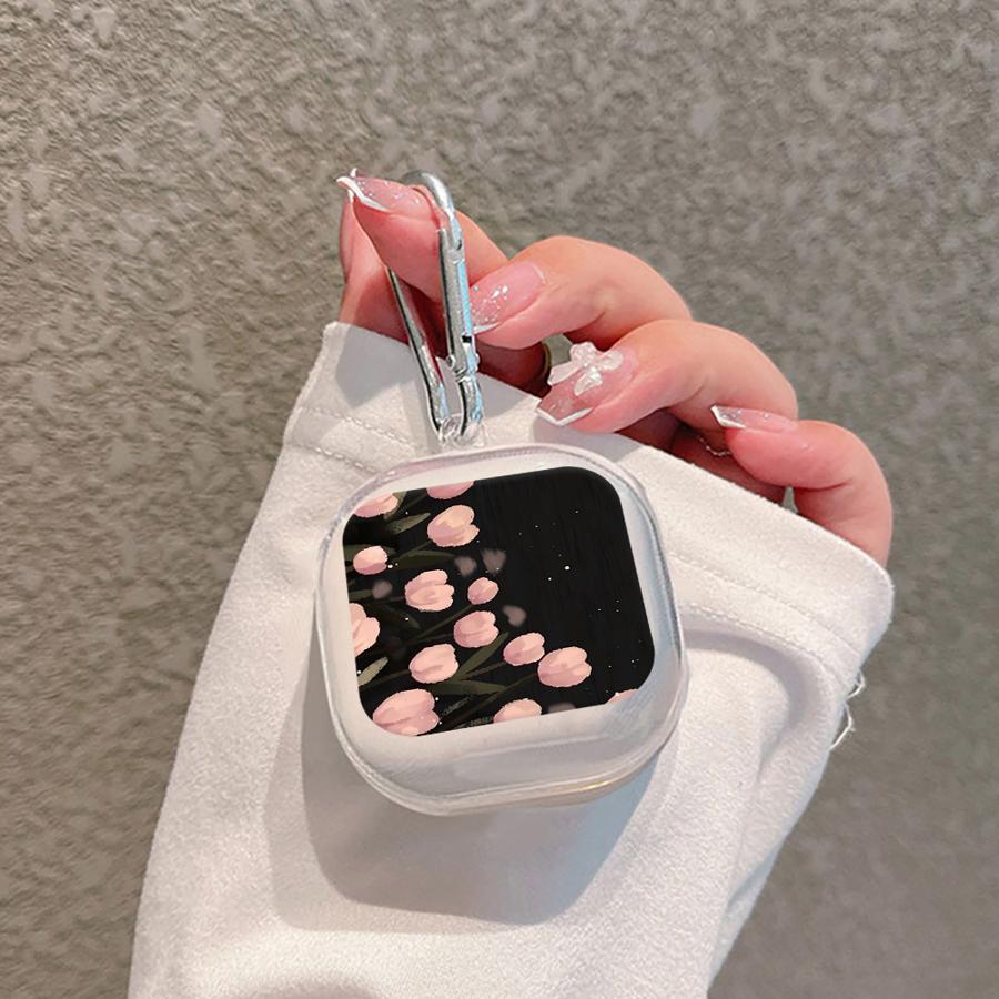 Clear Earphone Cases Cover With Hook Case For Samsung Galaxy Buds 2 3 FE 4Pro 2Pro Live 3Pro 4 Pro Cartoon Tulip