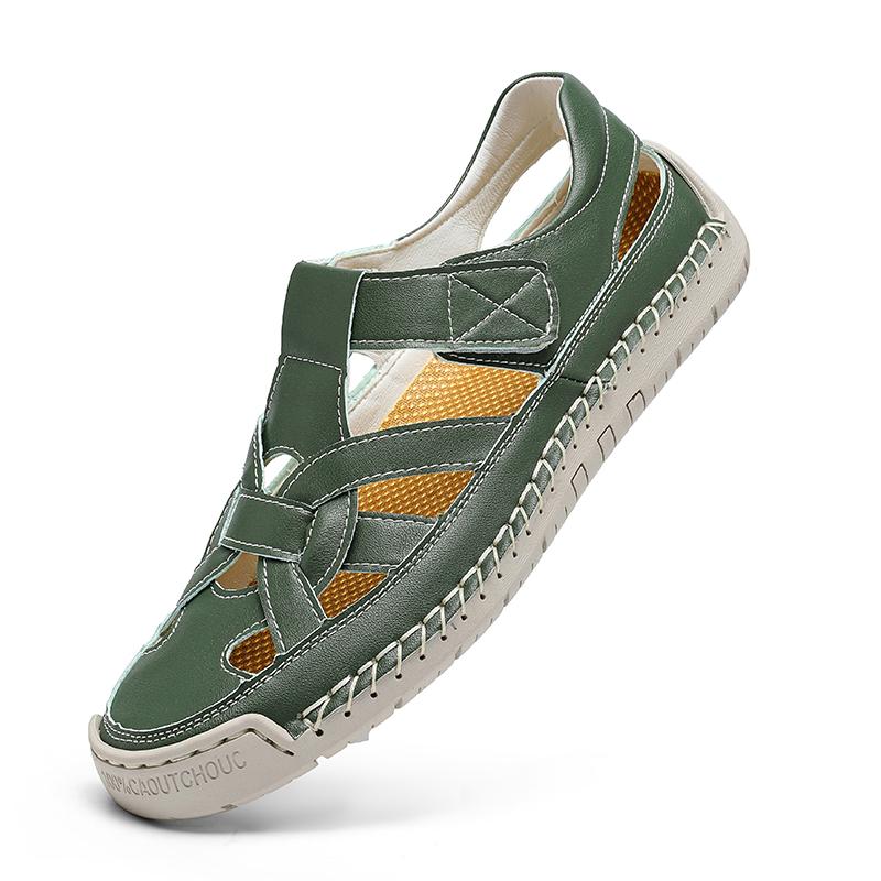 Fashion Fashion High Quality Handmade Summer Leather Sandals Men Breathable Hollow Out Shoe Outdoor Soft Sole Men Antiskid Beach Sandals