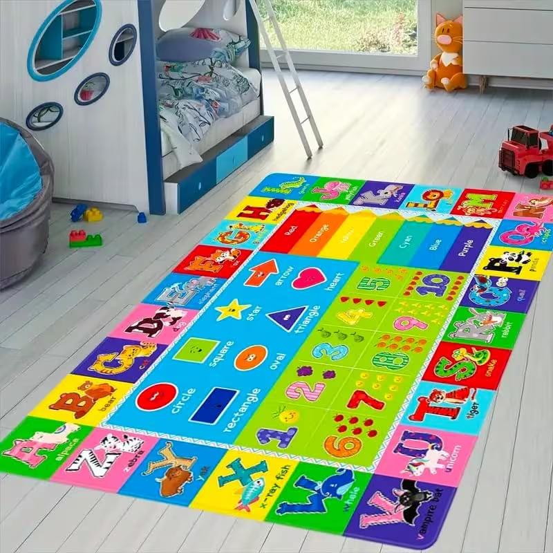 ABC Kids Rug Educational Play Mat with Alphabet, Numbers, Animals, Non-Slip Carpet for, Preschool, Classroom Playroom, Nursery