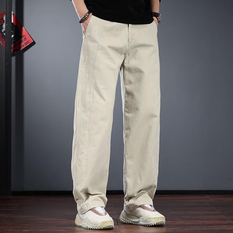 JARENO Men's Retro Washed Cotton Loose Straight-Leg Pants