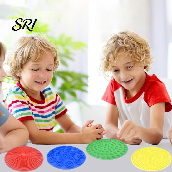 Multi-texture Fidget Mat 4Pcs/Set Silicone Sensory Focus Aid Anxiety Stress Relief Textured Toy Quiet Decompression Round Tactile Pad Desk Durable