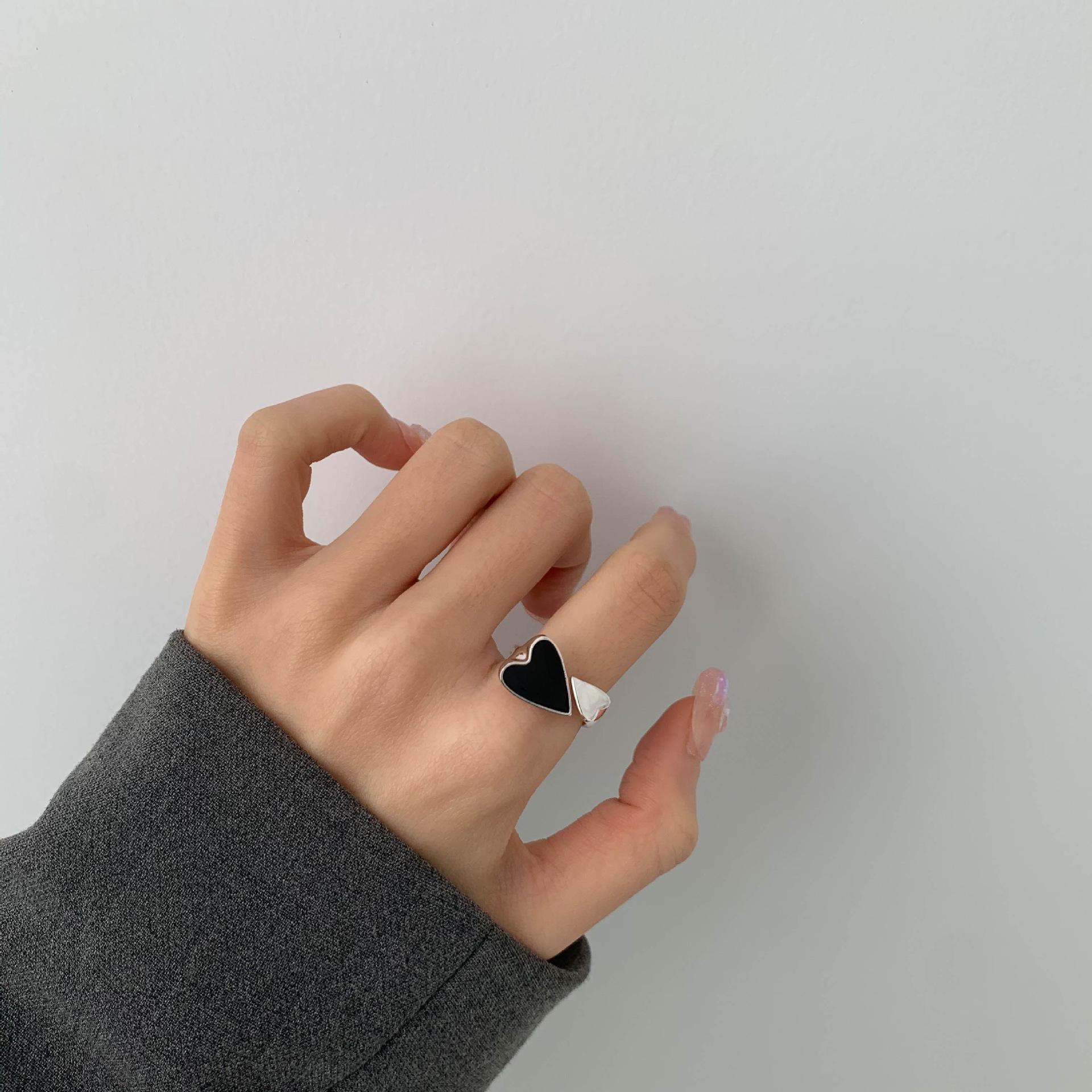 Retro Korean-Japanese Heart Enamel Zirconia Adjustable Women s Ring Adjustable Open Size