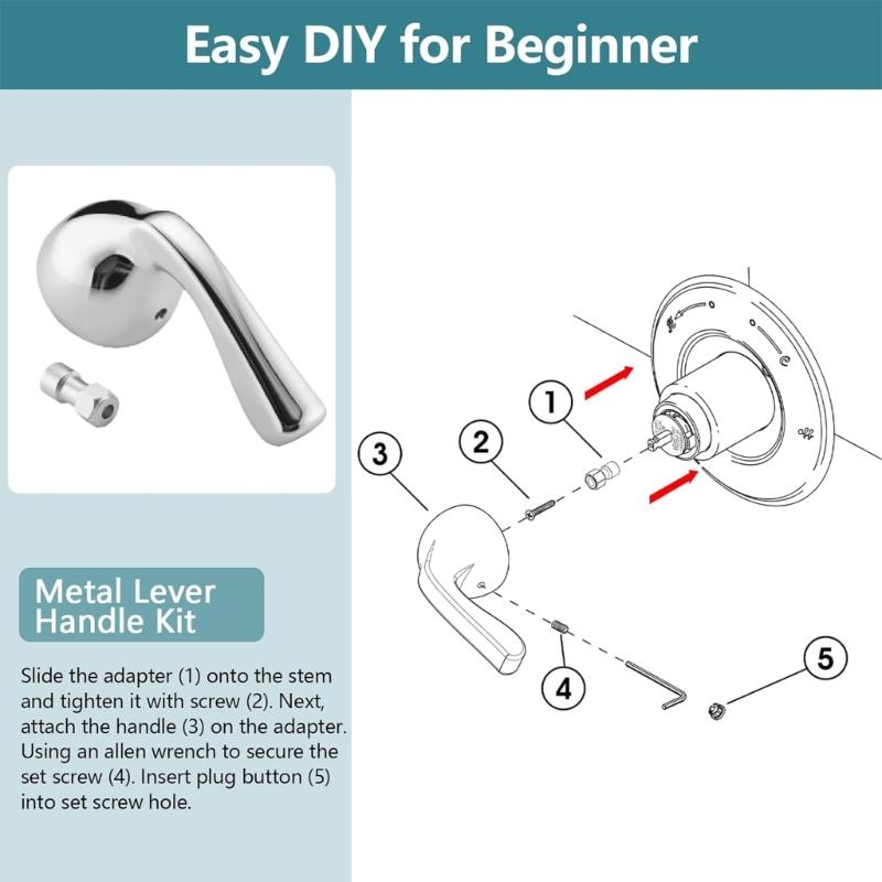Single Metal Lever RP74148 Shower Handle Replacement With Ergonomic Grip For Precise Temperature Control Easy to Install