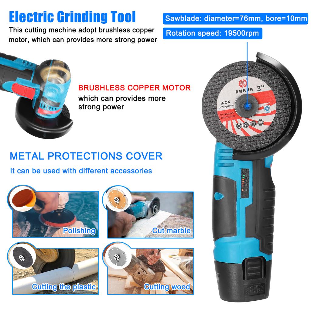 Electric Grinding Tool Multifunctional Mini Grinder Handheld Cutter for Cutting Polishing Ceramic Tile Wood Stone Steel