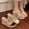 Fashion Fashion Rhinestone Wedge Heel Slippers Women Transparent Pvc Chunky Platform Sandals Woman Shiny Crystal Thick Bottom Sandalias