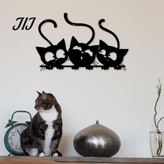 Indoor Outdoor Wall Decoration Metal Black Cat Art, Cartoon Kitten Silhouette Decoration, Decorative Cute Nursery Decor Sculpture for Lovers,