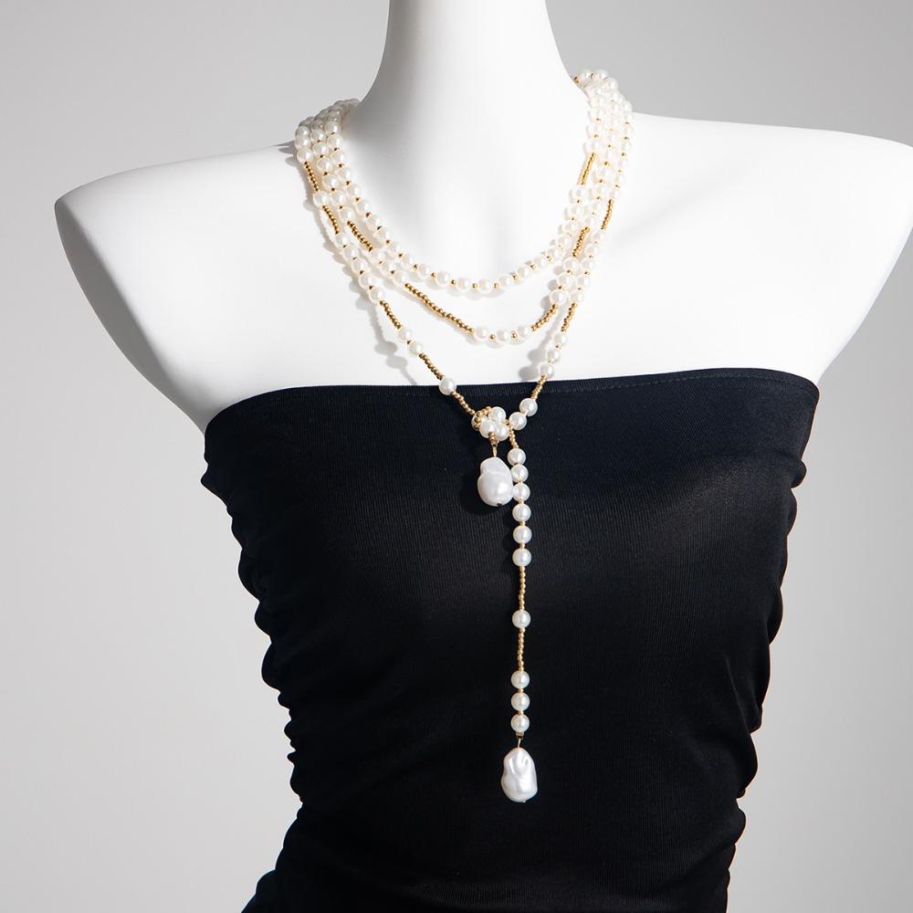 Vintage Luxury Pearl Chain Brooches Star-shaped Chain Beaded Pearl Necklace  Clothes Accessorie A