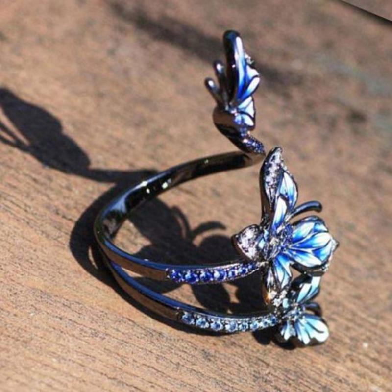 Novel Engagement Ring Exquisite Creative Vivid Three Butterflies