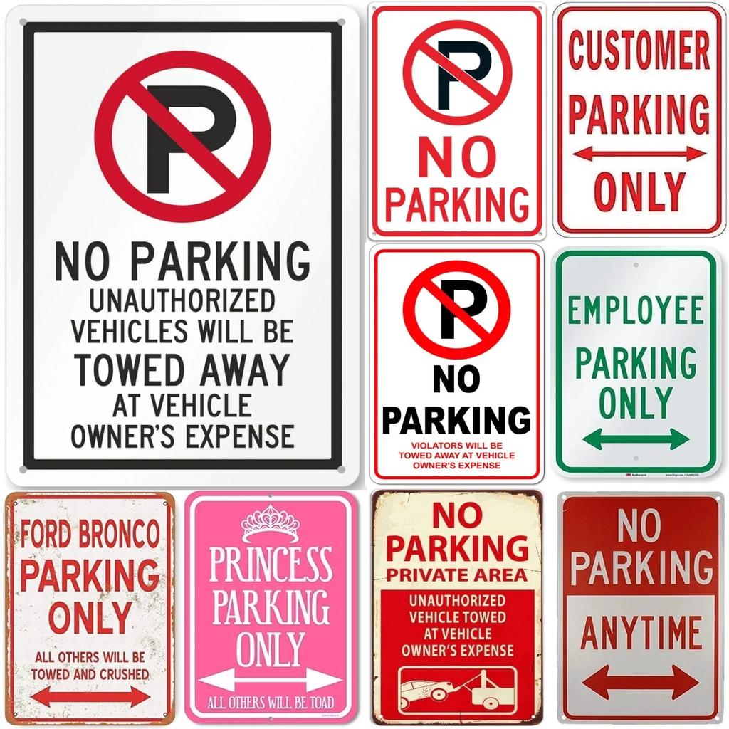 D Flat Metal Sign Funny Vintage Tin Sign Set Parking Warning Humor Wall Art Home Garden Decor