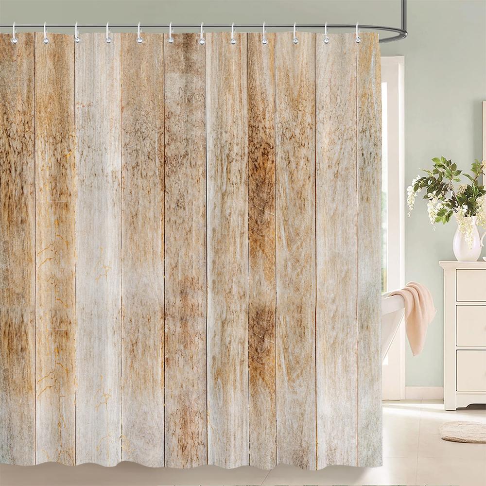 

Old Wood Grain Shower Curtain Fabric Bathroom Curtains European Retro Waterproof Polyester Decoration Bath Screen With 12 Hooks W90xH180cm-35x70in