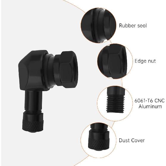 Windance 2pcs 90 Degree CNC Motorcycle Tire Valve Stems for Most Bike 10 mm to11.3 mm Tubeless Tires Easy tallation (Black)