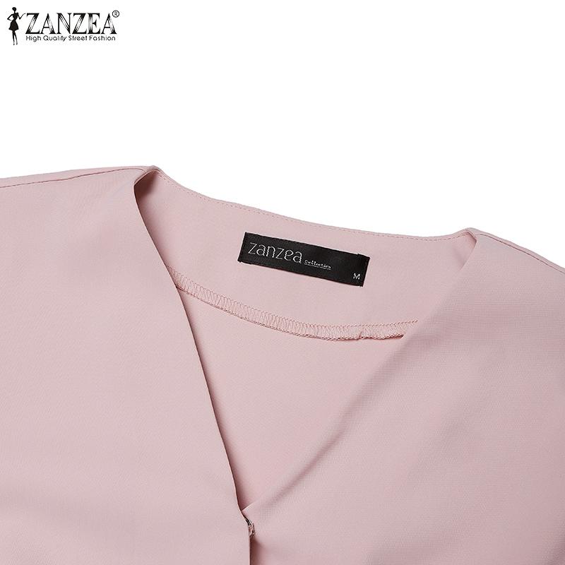 ZANZEA Lässige Bluse mit V-Ausschnitt und langen Ärmeln für Damen in Volltonfarbe