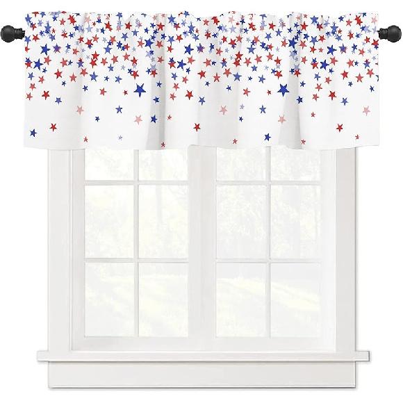 

Занавески-ламбрекены на окна ко Дню независимости, Патриотические звезды Кухонные занавески День памяти Красно-сине-белые Звезда Кулиска Оконный декор Ламбрекен 54x18 Color 01