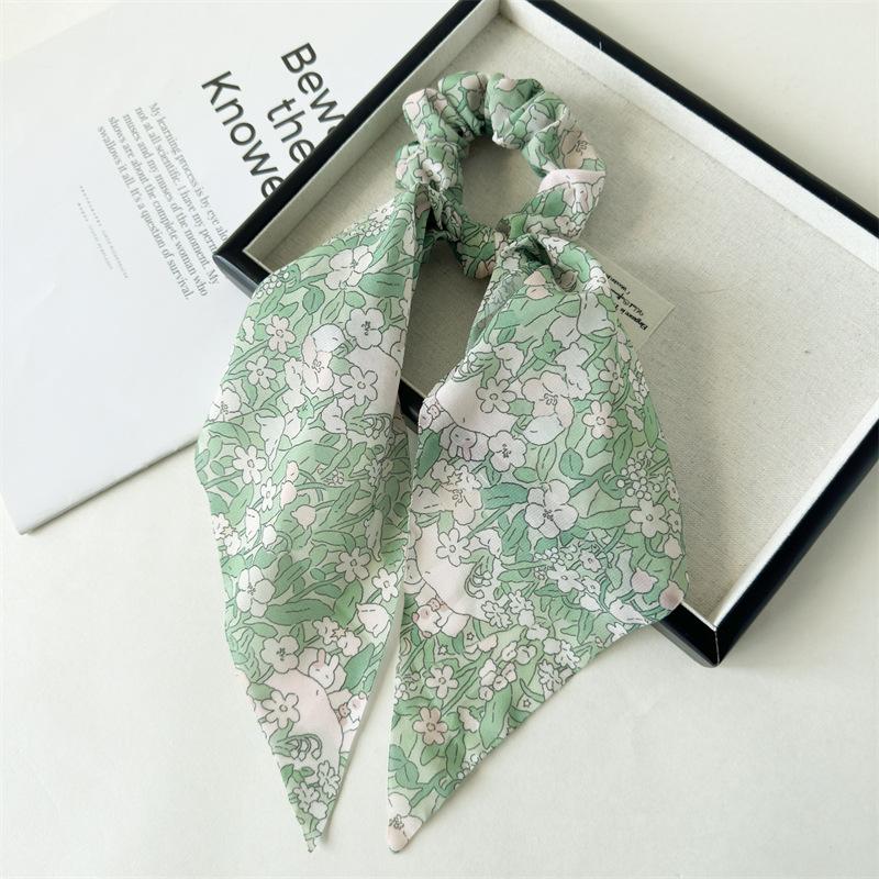 Artistic Oil Painting Style Ribbon Scrunchies Colorful Floral Print Hair Ties With Long Streamer Elegant Headwear For Art Lovers