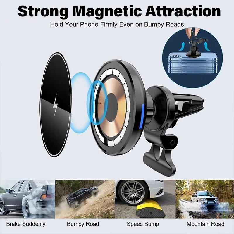 15W Magnetic Wireless Chargers Car Air Vent Stand Phone Holder For Iphone 12 13 14 15 Pro Max Mini Macsafe Fast Charging Station