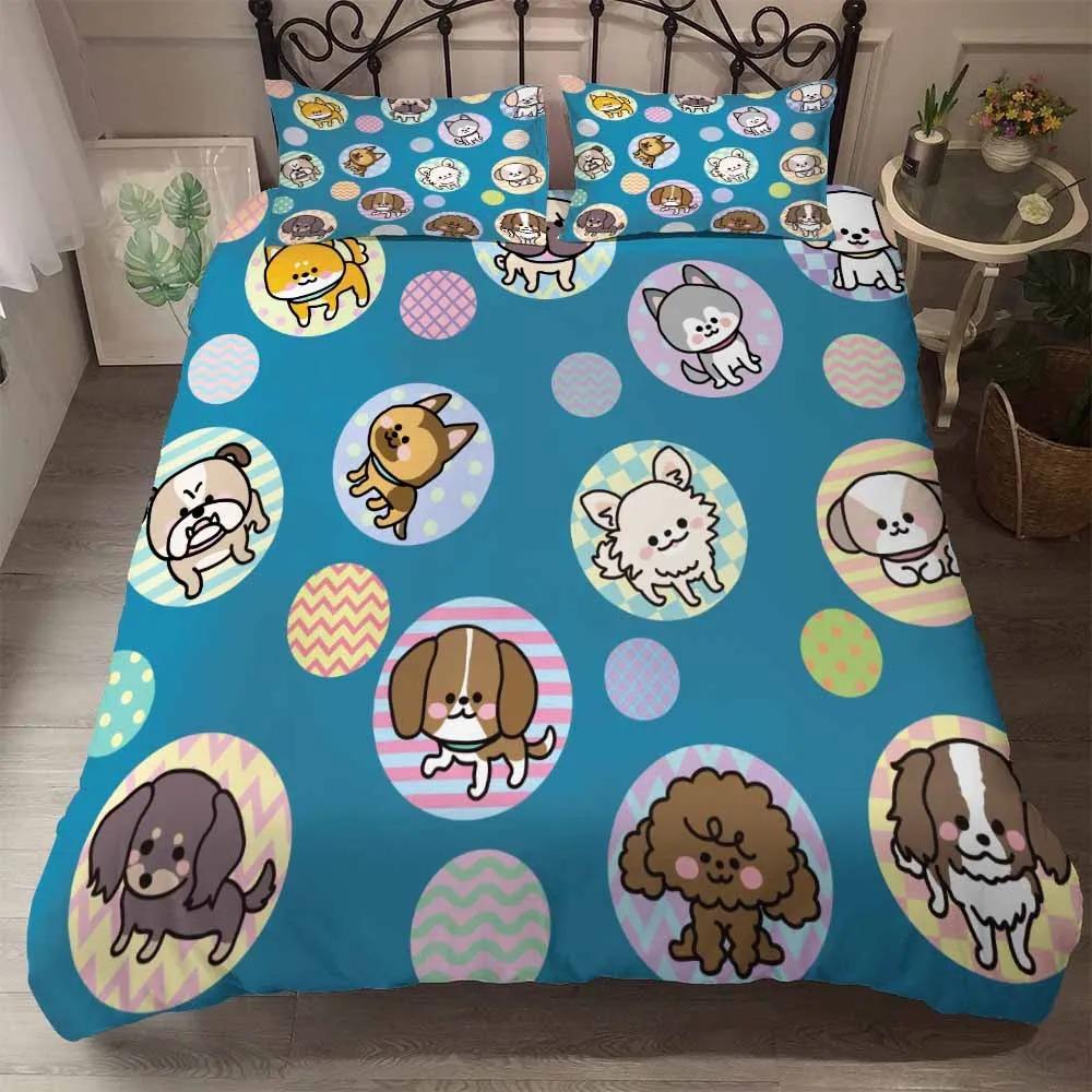 Bed Linen Cute Small Dog Cat Twin Bedding Sets Super Soft Duvet Cover Set Pillowcases Comforter Bedding Sets American Style Bed