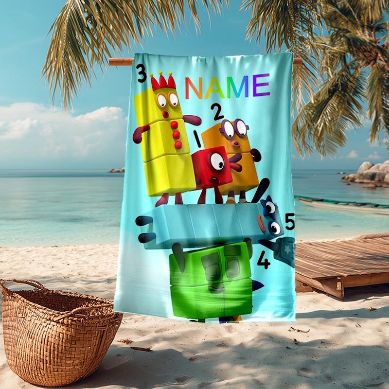 Custom Name Ultra-Soft Beach Towel with Numberblocks Theme,Ideal for Pool - Camping, Diving - Perfect Travel Essential, Vibrant Beach Towel.