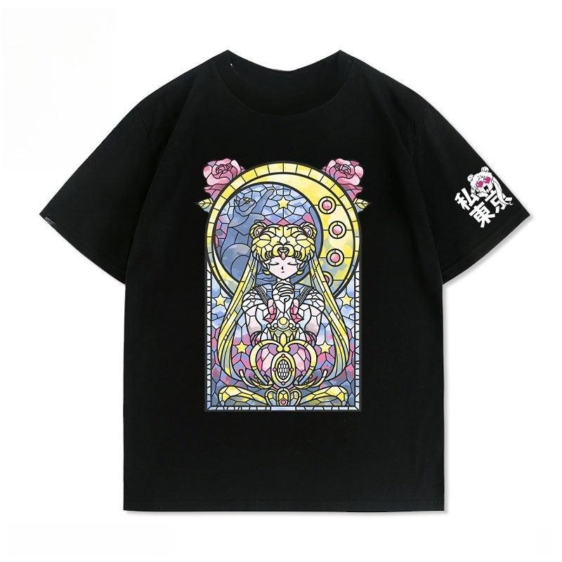 

New Sailor Moon Aqua Ice Anime and Cartoon Accessories for Shortsleeved Tops Cute Couplestyle Cotton Shortsleeved Tshirts 4XL