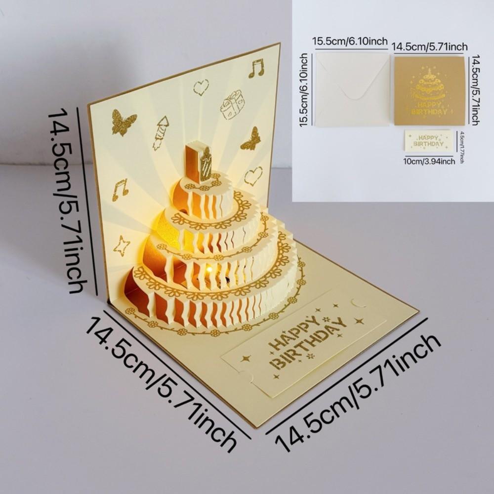 

3D Happy Birthday Card Music Light with Envelope Musical Light Greeting Card Four-Layer Birthday Cake Foldable Message Card