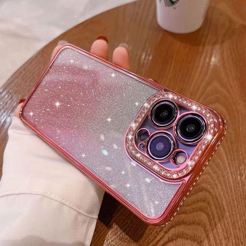 

Инкрустированный бриллиантами Гальваническое покрытие Блестящая пудра Страз 16 Подходит для чехла для мобильного телефона IPhone 15pro Apple 13 Полностью закрывающий защитный чехол iphone 16promax