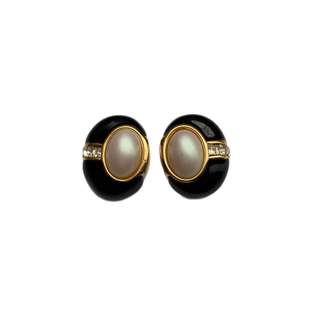 Retro Oval Oil Drop Earrings Earrings Geometric Pearl Versatile Exquisite Small Fragrance High-End Temperament Earrings Women