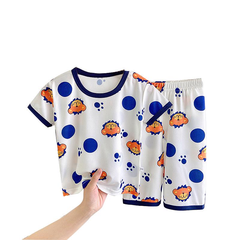 Children's Ice Silk Pajama Set - Short Sleeve Summer Loungewear for Boys and Girls