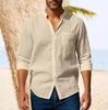 Spring And Fall  Linen Men's Shirt Long Sleeve Breathable Casual Pocket Shirt