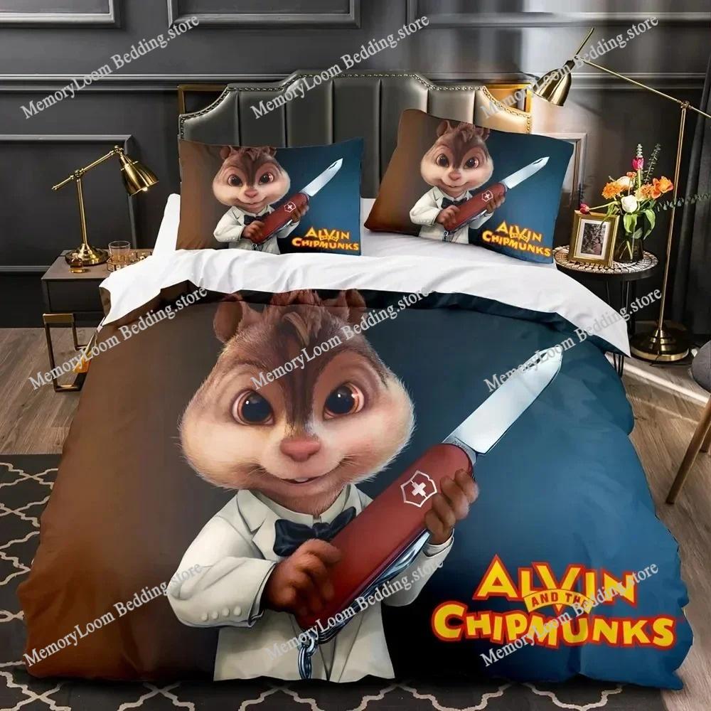 3D Printed Anime Chipmunks Alvin Bedding Set Boys Girls Twin Queen Size Duvet Cover Pillowcase Bed Kids Adult Home Textileextile