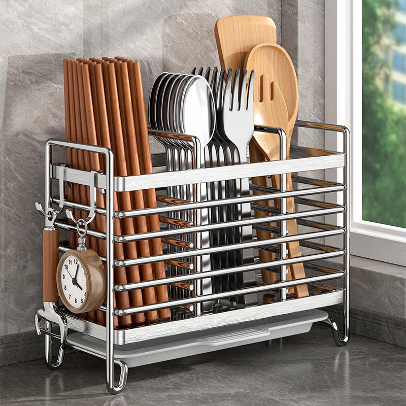 Wall-Mounted Stainless Steel Chopstick and Utensil Holder - Knife and Spoon Storage Rack