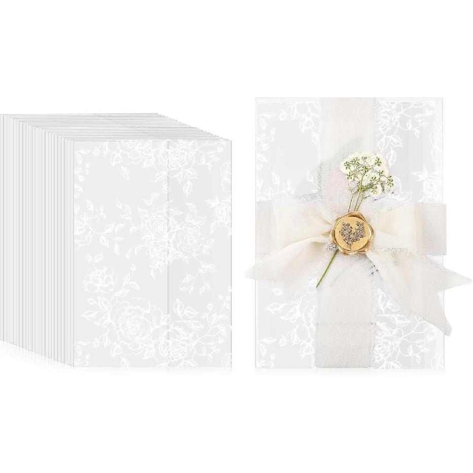 Vellum Jackets for 5x7 Envelopes For Invitations Wedding Invitation Envelopes Vellum Paper Kit Sleeves Pre-Folded Floral Wraps Jacket Wildflower for