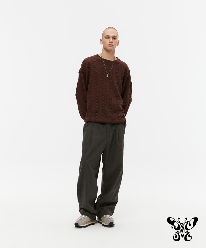 Ssoji Laren Semi-Wide Stitch Pants (Khaki)