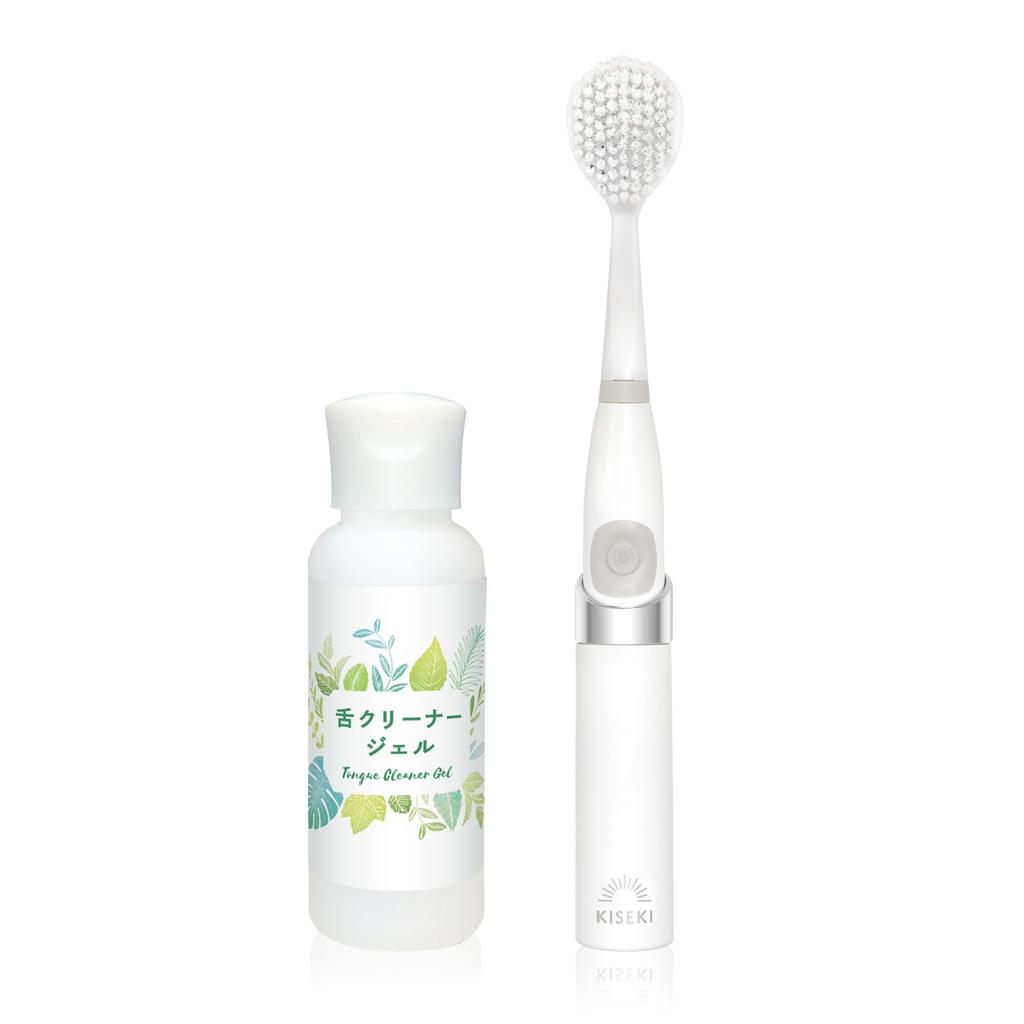 Miracle Oral Care KISEKI Electric Tongue Brush Tongue Cleaner Gel Set Ultrasonic Vibration Tongue Brush Waterproof Battery Operated Unit + (Main +