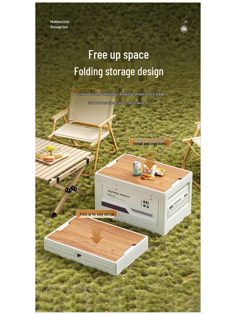 Extra Large Outdoor Storage Box: Side-Opening, Wood Lid, Foldable Camping & Car Trunk Organizer