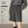 Shorts Bermudas Droits en Mélange de Laine pour Femmes