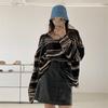 NEUE Frauen Punk Gothic Gestreiften Langarm Lose Patchwork Pullover Hip Hop Retro Oversize Pullover Beiläufige Gestrickte Jumper