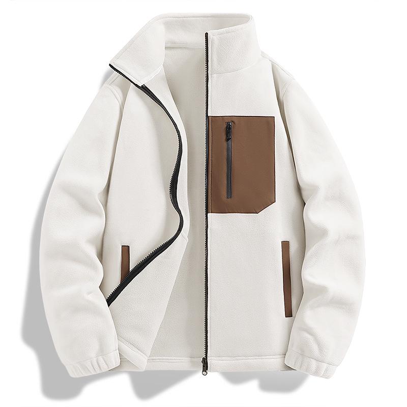 

Мужская ветровка на флисовой подкладке со стойкой и внутренним слоем из овечьей шерсти для тепла осенью и зимой. 2XL слоновая кость/белый