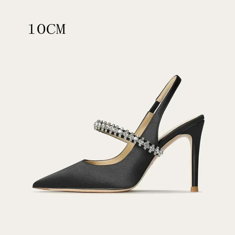 Mode Größe 34 45 Damen Diamant Bao Kopf Sandalen 2024 Neu Dünner Absatz Spitzleder Hohe Absätze Damen Hochzeitsschuhe