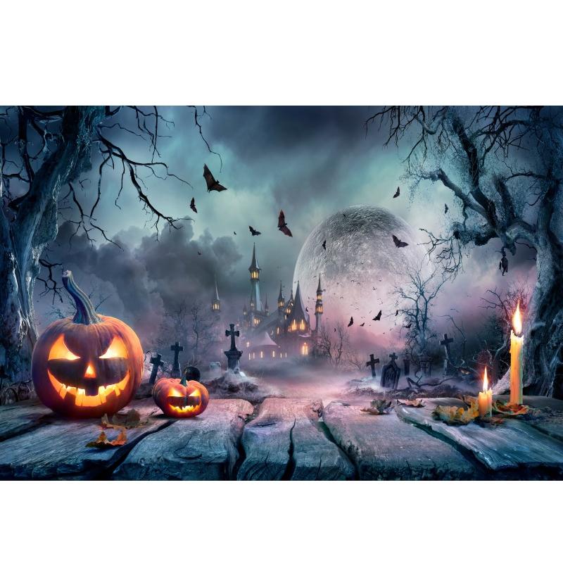 Happy Halloween Skeletons Photography Backdrop Spooky Forest Moonlit Pumpkin Lantern Party Decor Photo Studio Props Background