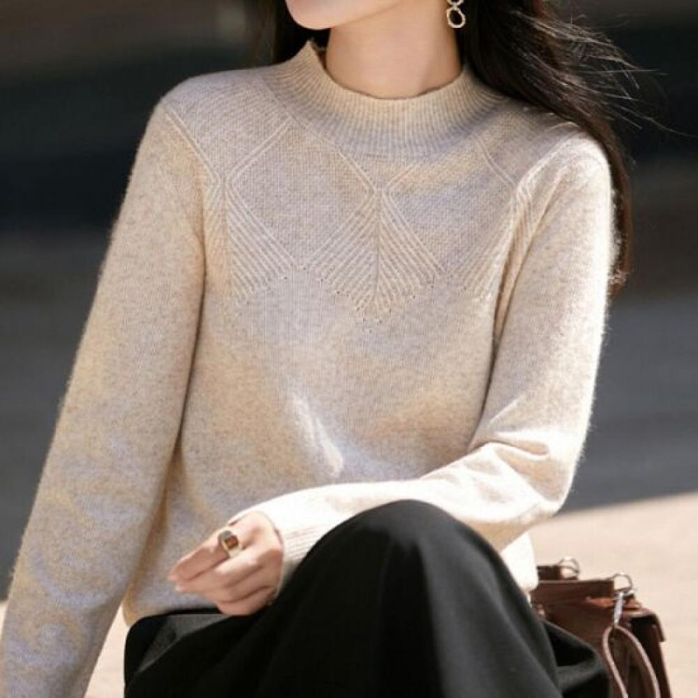 Navava Daily Solid Turtleneck Long Sleeve Knit Tee Nk3343
