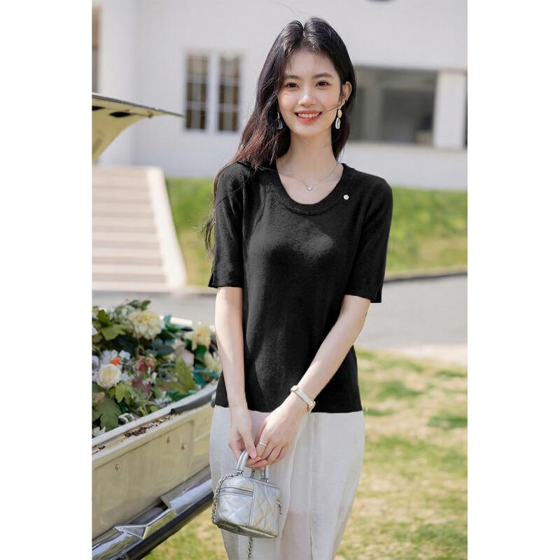 Mokana Women's Elegant Slim U-Neck Mid-Sleeve T-Shirt