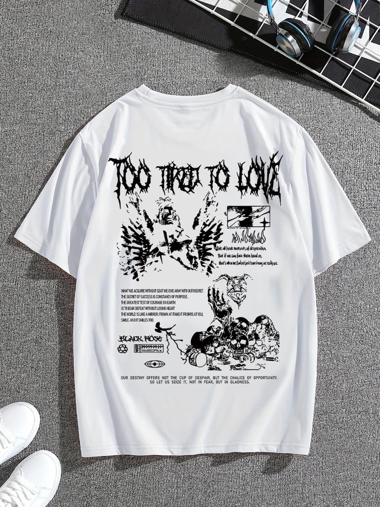 Unisexs Streetwear Patterned Tshirt Doublesided Edgy Printed Round Neck Suitable For Summer Casual Wear