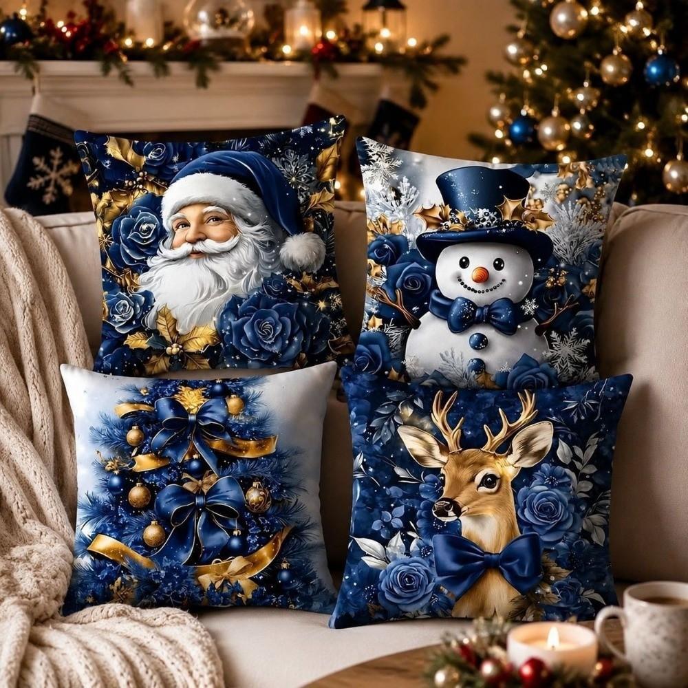 Festive Soft Christmas Pillow Covers 2D Printed Deer Throw Cushion Case Square Plaid Xmas Tree Pillowslip Living Room Decor