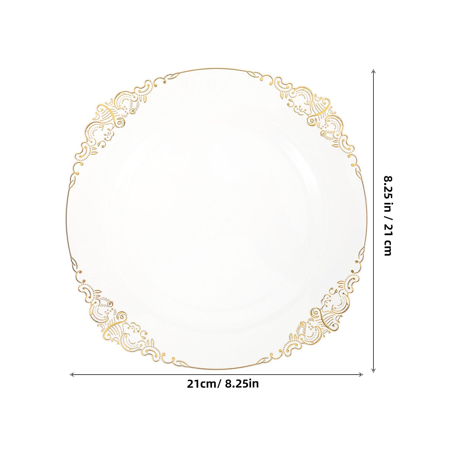10Pcs 10.22inch Clear Gold Plastic Plates with Relief Trim Disposable Dinner Dessert Cake Plates for Parties Weddings Elegant