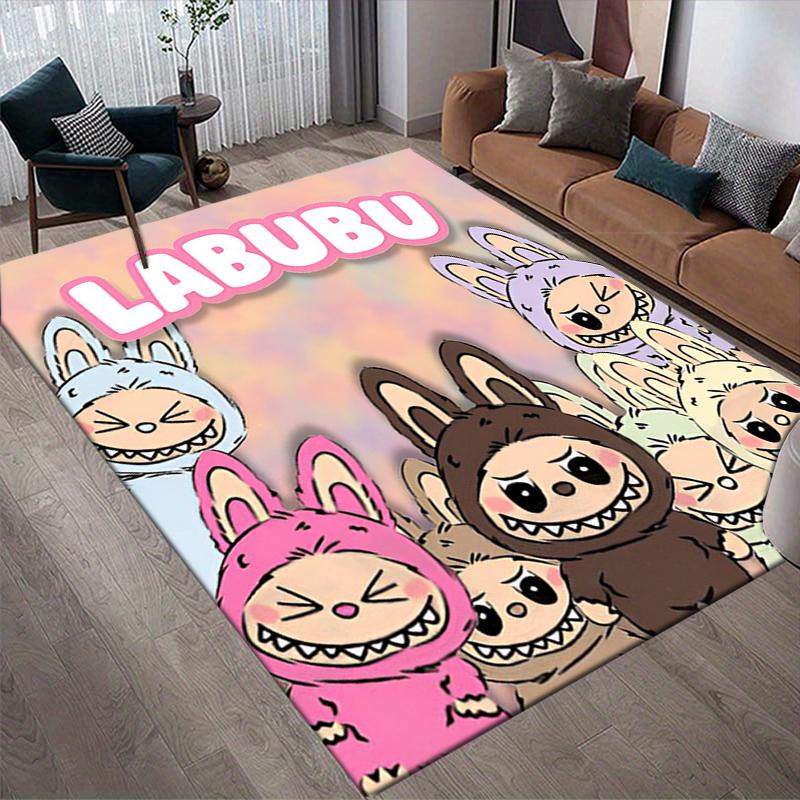 Labubu Party Style Kristall-Samt-Teppich, Weicher Anti-Rutsch Kristall-Samt-Teppich für Wohnzimmer, Schlafzimmer, Heimdekoration