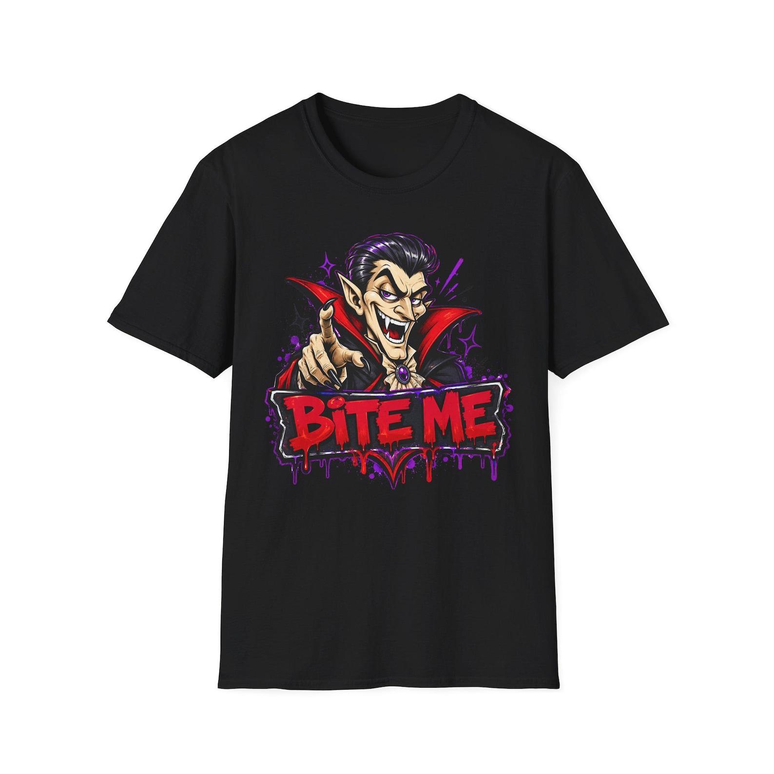Bite Me Vampire T-Shirt | Halloween Dracula Graphic Tee | Spooky Horror Shirt | Funny Vampire Gift | Halloween Party Tee S