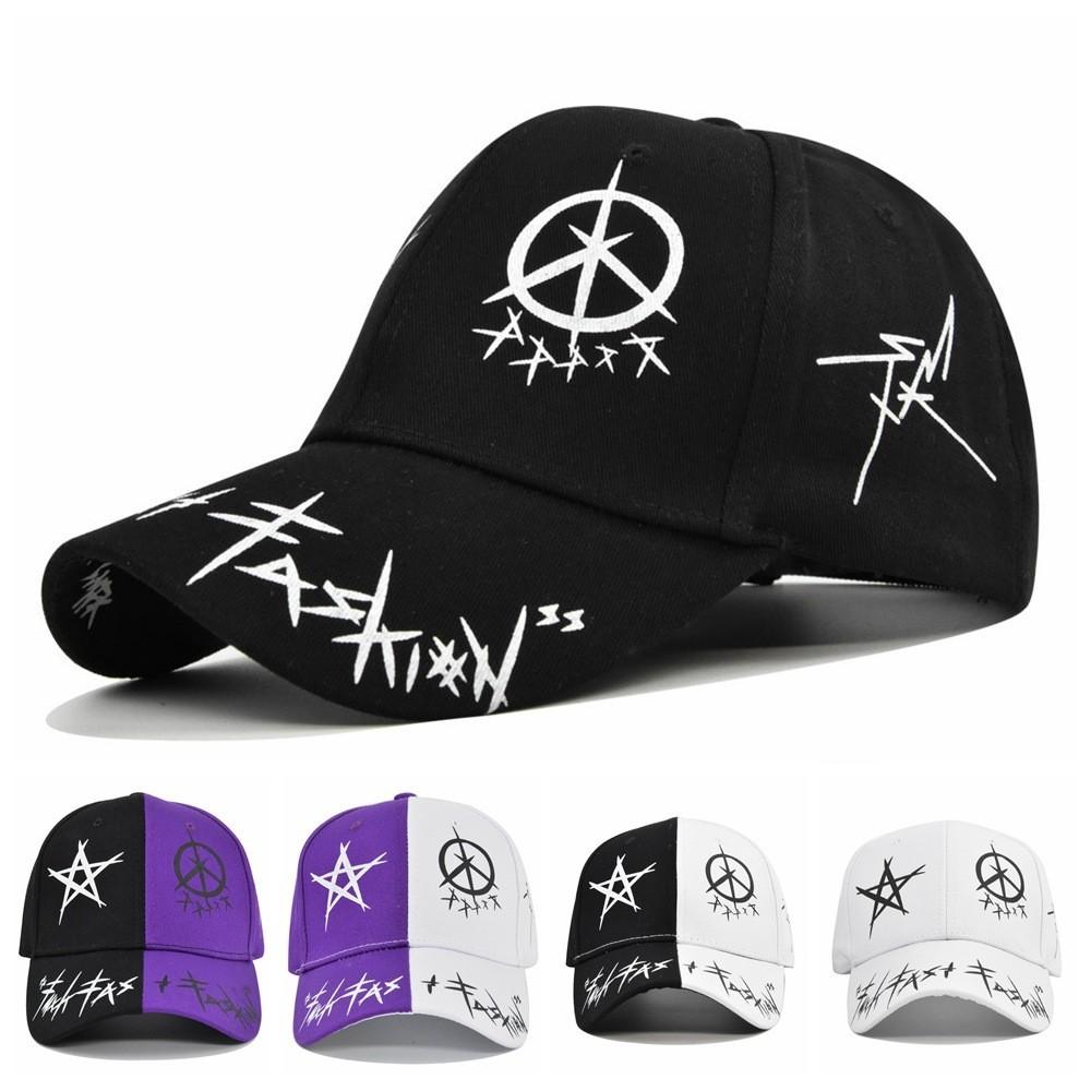 Schwarz-Weiß Genähte Fünfzackige Stern Baseballkappe Bestickte Weite Krempe Entenschnabelkappe