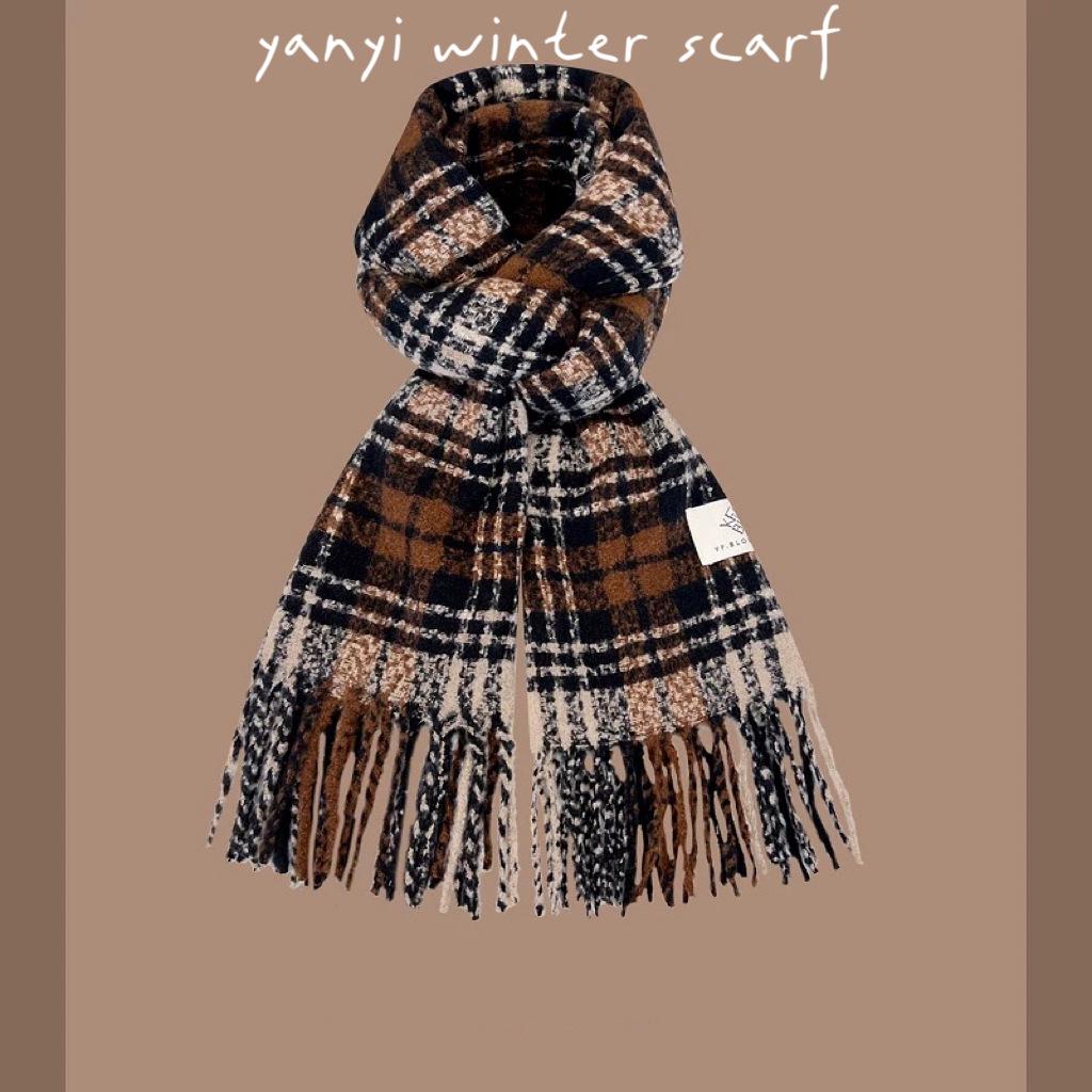 Women's Autumn & Winter Plaid Scarf: Thick Imitation Cashmere Shawl, Solid Color Neck Warmer for Students