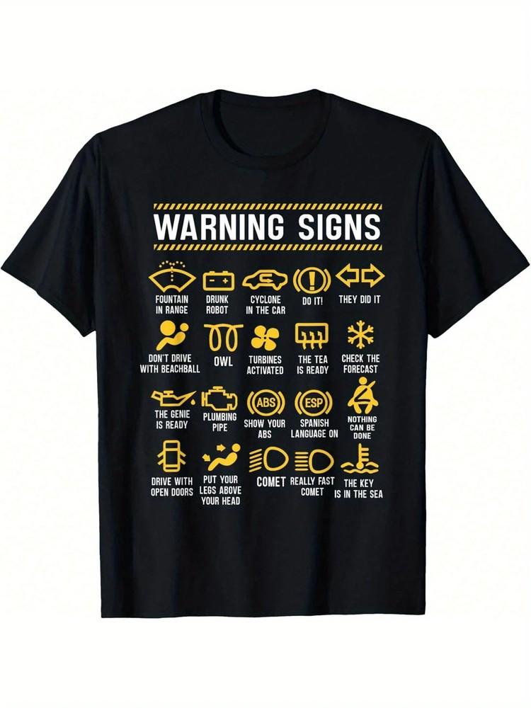 Men039;s Humorous Car Mechanic Warning Signs T-Shirt | Cotton | Funny Safety Unisex T-Shirt