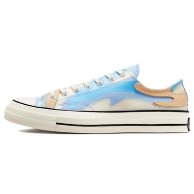1970s Everyday Versatile Low-Top Canvas Shoes Unisex Off-White and Blue Color Blocking
