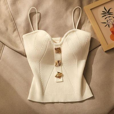 Örgü Crop Top Kadın Düz Renk Askılı Üstler Örgü Giyim Slim Atlet Kolsuz Crop Top Yelek Kadınlar için